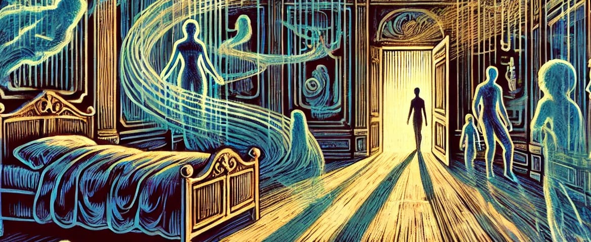 Souls looking to comfort a man on death's door, similar to plot of George Saunders's book, Vigil.